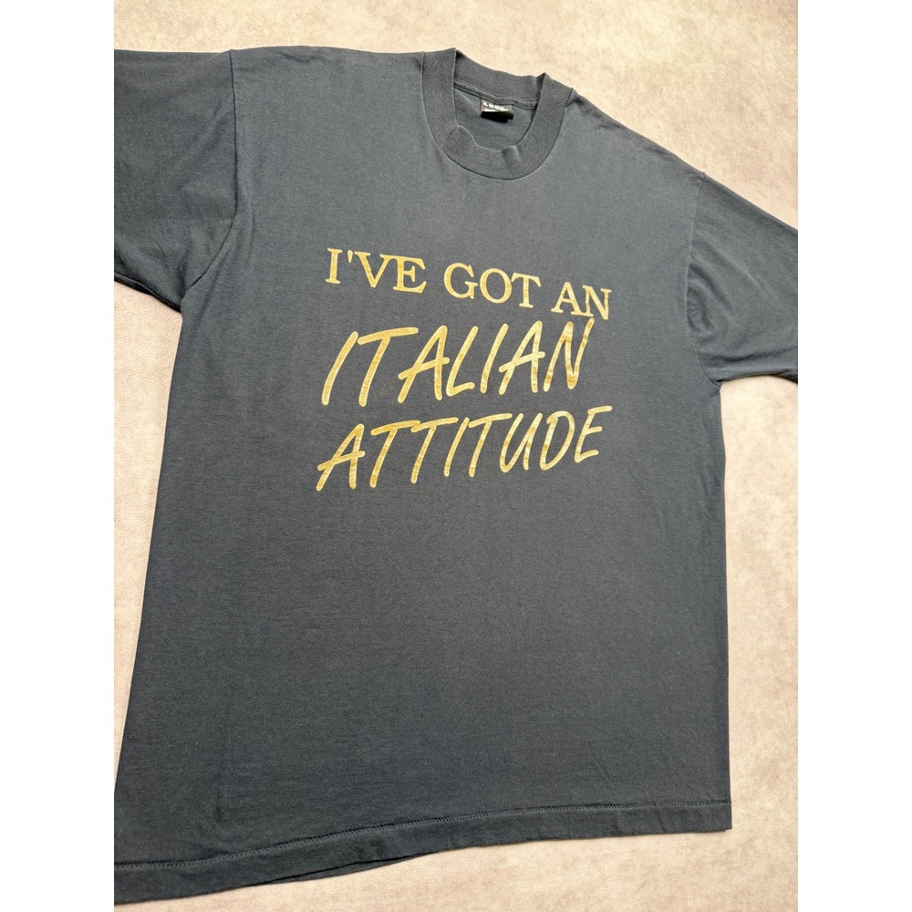 VTG Screen Stars Best Italian Attitude Graphic T-Shirt Black Mens XL Made in USA